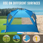 WhiteFang Deluxe Pop Up Beach Tent Sun Shade Shelter for 3-4/5-6 Person, UV Protection, Extendable Floor with 3 Ventilating Windows Plus Carrying Bag, Stakes, and Guy Lines