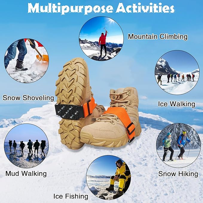 Ice Cleats Snow Traction Cleats for Boots and Shoes Mid-Sole Non Slip Crampons with Adjustable Straps 7 Tungsten Studs for Secure Grips Rotatable Traction Aids Walking on Snow and Ice