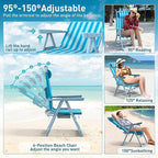 Suteck Backpack Beach Chair, 6-Positions Beach Chairs for Adults with Cooler Bag, Reclining Beach Chair with Cup Holder Folding Camping Chair for Sand Outdoor