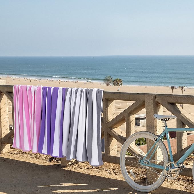 Bornbay Large Beach Towel Oversized - 40"X70" Big Mens Beach Towesl, Extra Large Thick Gray Beach Towels, XL Wide Fluffy Swimming Towel Oversize, Giant Stripe Cotton Pool Towel for Adults