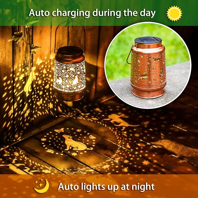 2 Pack Dog Outdoor Solar Hanging Lanterns Waterproof LED Solar Lights Metal Decorative Lanterns for Garden, Patio, Courtyard, Backyard, Yard Decor Unique Dog Gifts for Women Gardening