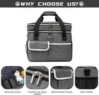 BAGLHER Dog Travel Bag for Supplies - Double-Layer Airline Approved Weekend Pet Travel Organizer Set for Dog and Cat Tote with 2 Pet Food Containers and 2 Collapsible Silicone Bowls Grey