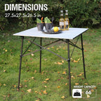 PORTAL Lightweight Aluminum Folding Square Table Roll Up Top 4 People Compact Table with Carry Bag for Camping, Picnic, Backyards, BBQ, Silver