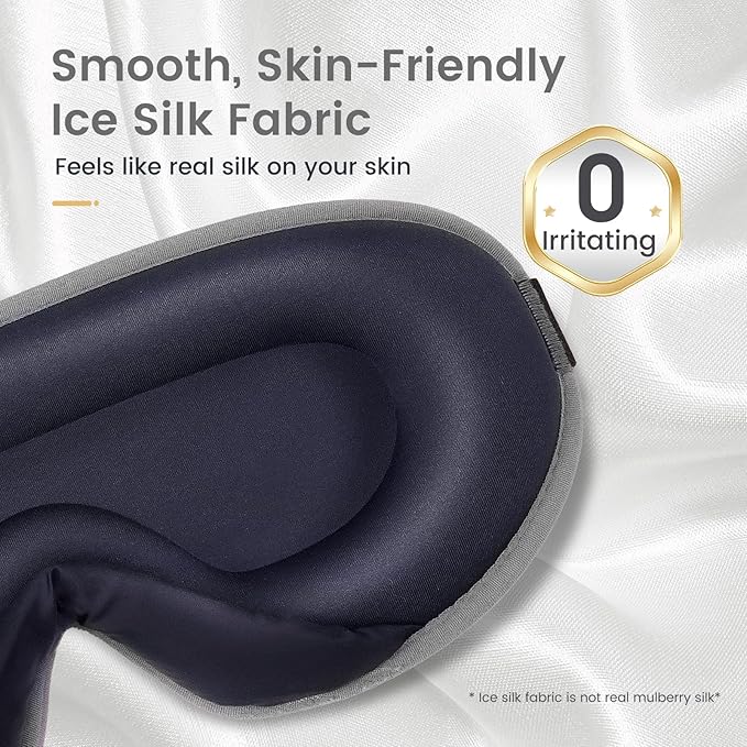 ringchan Complete Blackout 3D Sleep Mask – Contoured & Zero-Pressure Eye Cover for Sleep, Travel & Office Nap – Soft, Hair-Friendly Adjustable Strap – Slate Gray