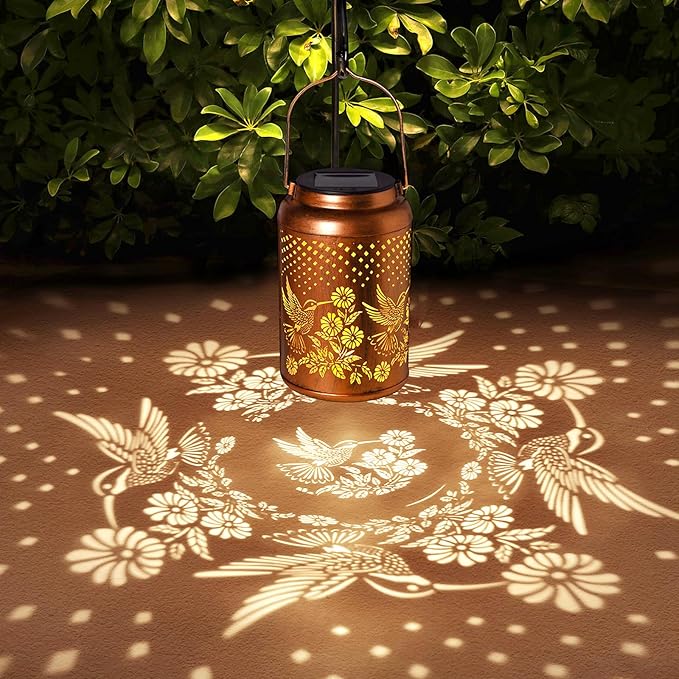 Hummingbird Solar Lantern Outdoor Waterproof Birthday Gifts for Women Mom Grandma Garden Decor Hanging Solar Lights Metal Solar Decorative Outside for Patio Yard Pathway Landscape