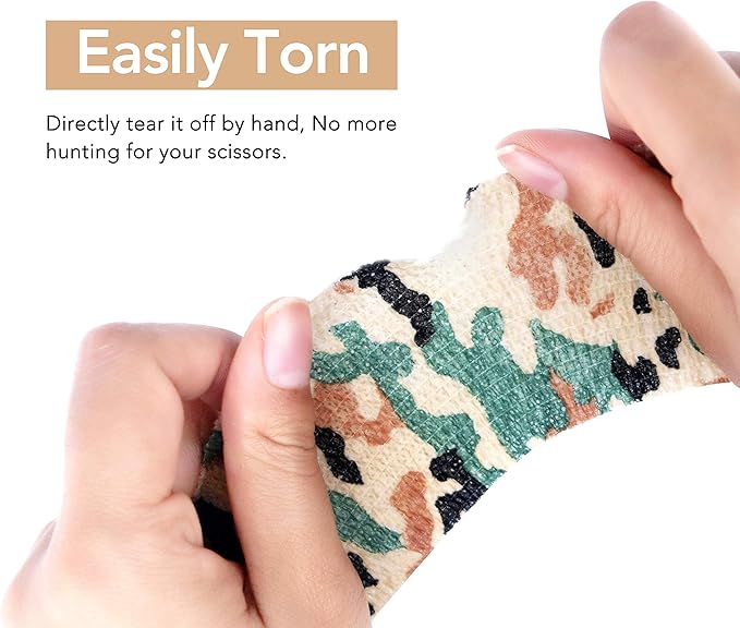 RISEN Cohesive Bandage 2” x 5 Yards, 6 Rolls, Self Adherent Wrap Medical Tape, Adhesive Flexible Breathable First Aid Gauze Ideal for Stretch Athletic