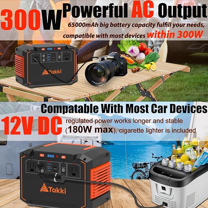 Takki 300W Portable Solar Generator 240Wh Portable Power Station with 40W Foldable Solar Panel, Power Bank with 110V AC Outlet USB DC for Emergency Outdoor Camping Home Use Blackout