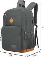 KEOFID classic carry-on travel backpack for men and women, Anti theft laptop backpack with USB charging port, work backpack, backpack for college, water resistent(Grey 19inches)