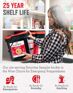 ReadyWise Emergency Food Supply - 100 Servings Favorites Bucket, Protein Meals, Dehydrated & Freeze Dried Survival Food, Backpacking, Camping Essentials & Prepping Supplies, up to 25 Year Shelf Life