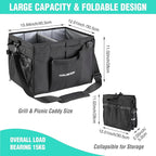 HAUSHOF Large Grill and Picnic Caddy with Paper Towel Holder, Condiment Pocket, Foldable BBQ Organizer Easy Carry Griddle Caddy for Camping, RV, Outdoor Waterproof Oxford Cloth (Black)