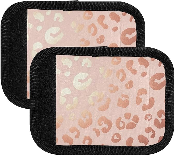2 Pack Rose Gold Leopard Luggage Handle Wraps with Writable Luggage Tags, 5.9 x 4.3 Inches Durable Polyester Suitcase Handle Wraps
