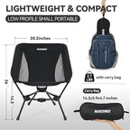 MARCHWAY Lightweight Folding Camping Chair, Portable Foldable Compact for Outdoor Camp, Travel, Beach, Picnic, Festival, Hiking, Backpacking, Supports 330Lbs (Black)