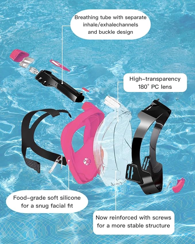 Full Face Snorkel Mask for Adults with Dry Top System 180 Degree Panoramic View Snorkeling Gear with Camera Mount Safe Breathing Anti-Leak Anti-Fog
