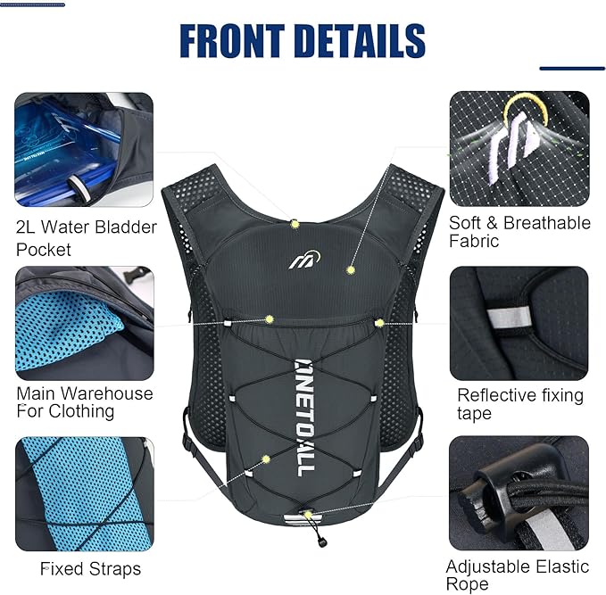 Running Vest for Women & Men, Lightweight 150g Hydration Backpack, 6L Pack for Trail Running, Marathon, Hiking, Cycling, Jogging, Adjustable Fit