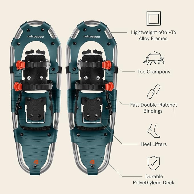 Retrospec Drifter Snowshoe for Men & Women - Aluminum Frames & a Double-Rachet Binding System - Lightweight All Terrain Snow Shoes