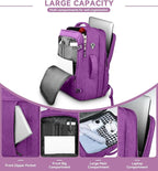 AREYTECO 60L Carry On Backpack, Extra Large Laptop Backpack, Big Capacity Travel Backpack for Women, Expandable Water Resistant Bag Anti-Theft Business Daypack Fit 18 Inch Laptop,Purple