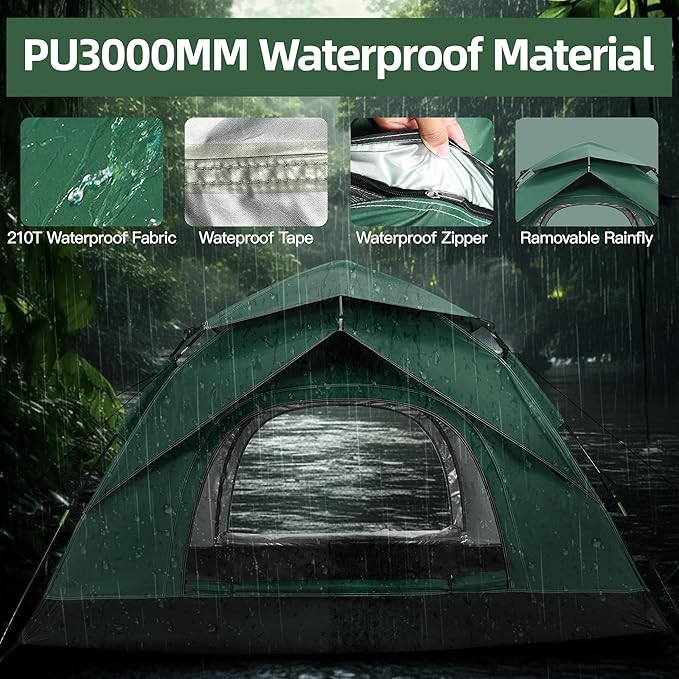 1-2 Person Instant Pop Up Tent, Quick Setup Lightweight Camping Tent for Solo or Duo, Waterproof Windproof Dome Tent for Hiking, Backpacking, Beach, Festival with Carry Bag