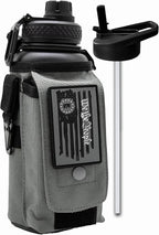 Iron Infidel Battle Bottle - 32 Oz Insulated Water Bottle with Straw Lid & Chug Cap, Stainless Steel Metal Tactical Flask with Rugged, Removable Sleeve for Keys & Phone or Wallet (Betsy Ross 1 Liter)