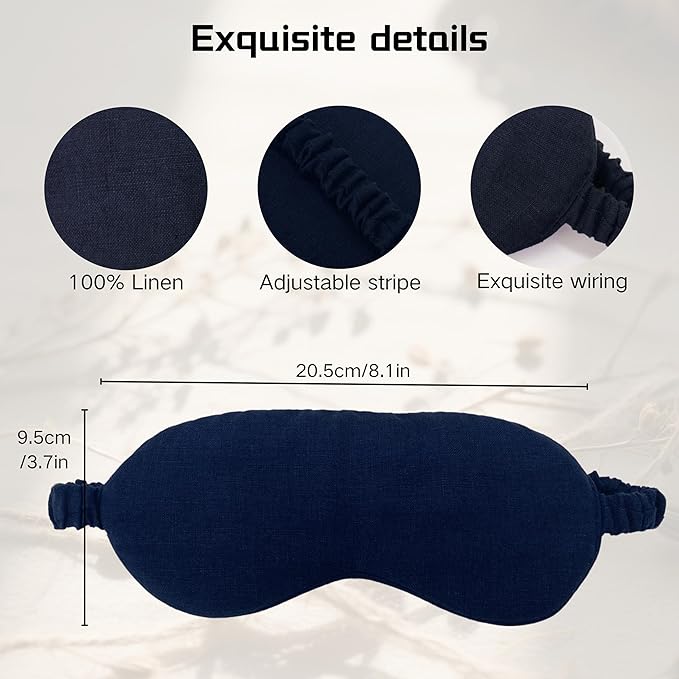 Sleep Mask Pure Linen Eye Mask, with Elastic Band,Comfort Sleeping Shade for Nighttime Sleeping, Traveling & Napping,Side Sleeper Eye Cover Cooling with Travel Bag Gift Package(Navy)