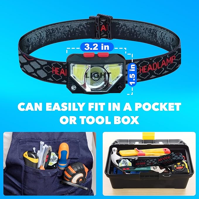 Skywin Hard Hat Light, Headlamp Rechargeable, Lightweight USB, XPG+COB 3 LED 200 Lumen Camping Helmet Light for Adults with Red Light IP44 Waterproof