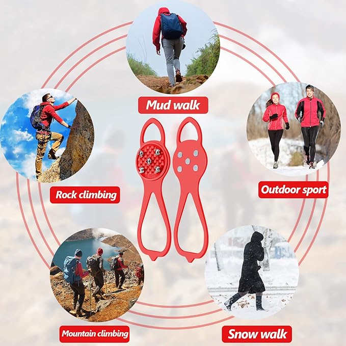 Syhood 2 Pairs Non Slip Gripper Spikes Ice Cleats Snow Traction Cleats Crampons for Women Men Walking Running on Snow Ice