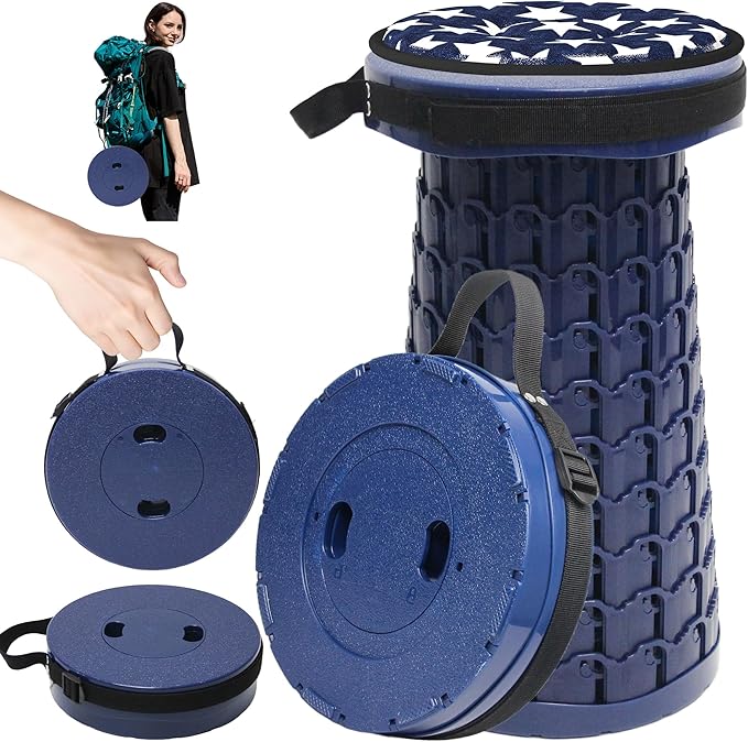 ALEVMOOM Upgraded Collapsible Stool with Thickened Cushion 18.1",600Lbs Max Weight Wider & Taller Pop Up Stool, Heavy Duty Portable Retractable Folding Chair or Travel Foot Rest for Camping & Outdoors