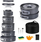 Alocs 17pcs Camping Cookware Set - Lightweight Camping Cookware Mess Kit for 2 - Portable Outdoor Cookware with Kettle - Camping Pots and Pans Set with Stainless Steel Cups Plates Forks Knives Spoons