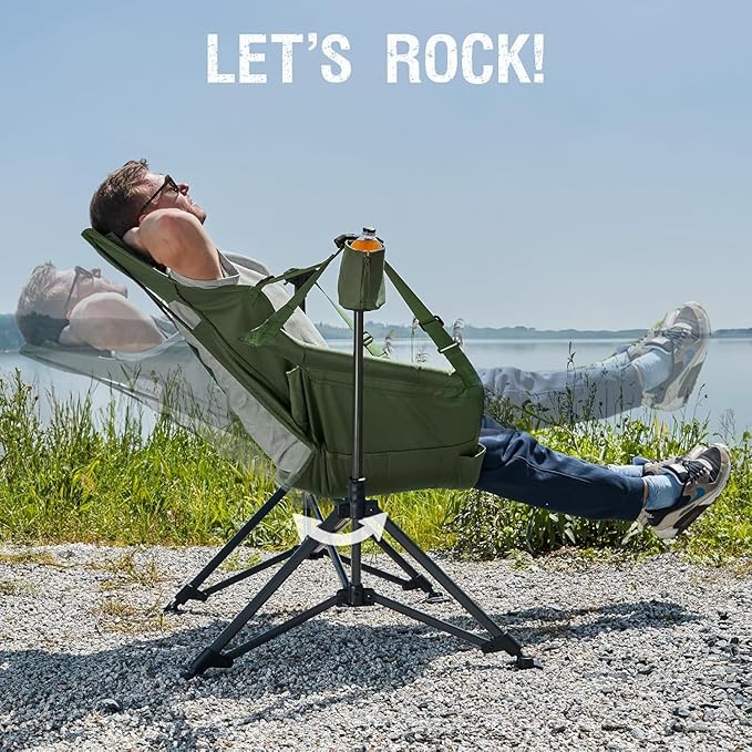 Portal Hammock Camping Chair, Portable Outdoor Swinging Chairs, Rocking Chair for Adults with Adjustable Back and Height for Lawn, Backyard, Patio, Supports 400 lbs, Mesh High Back, Green, 2 Pack