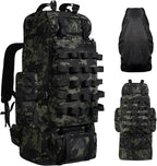 70L/100L Camping Hiking Backpack with Rain Cover, Expandable Large Military Tactical Backpack, Waterproof Molle Racksack Travel Backpacking Daypack for Climbing Trekking (Black CP)