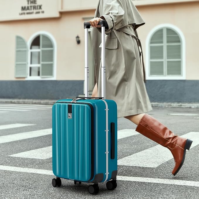 Hanke 20 Inch Carry On Luggage with Wheels PC Hard Shell Suitcase Top Opening Aluminum Frame Tsa Luggage Suitcases for Travel Woman Men Christmas Gifts for Birthday，Caribbean Blue.