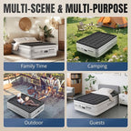 Full Air Mattress with Built-in Pump, 18" Top Inflatable Mattress with Waterproof Flocking Fabric, Three-Minute Quick-Inflatable Bed. Portable Blow Up Mattress for Home, Outdoor and Guests