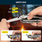 12-in-1 Multitool Pliers with Safety Lock, Fire Starter & Whistle, Stainless Steel Pocket Knife, Camping Multitool with Detachable Scissors for Outdoor Survival, EDC Gear