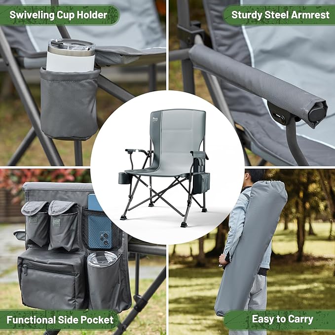 TIMBER RIDGE Oversized Folding Camping Chair High Back Heavy Duty for Adults Support up to 500lbs with Cup Holder, Side Pocket Cooler Bag 2 Pack