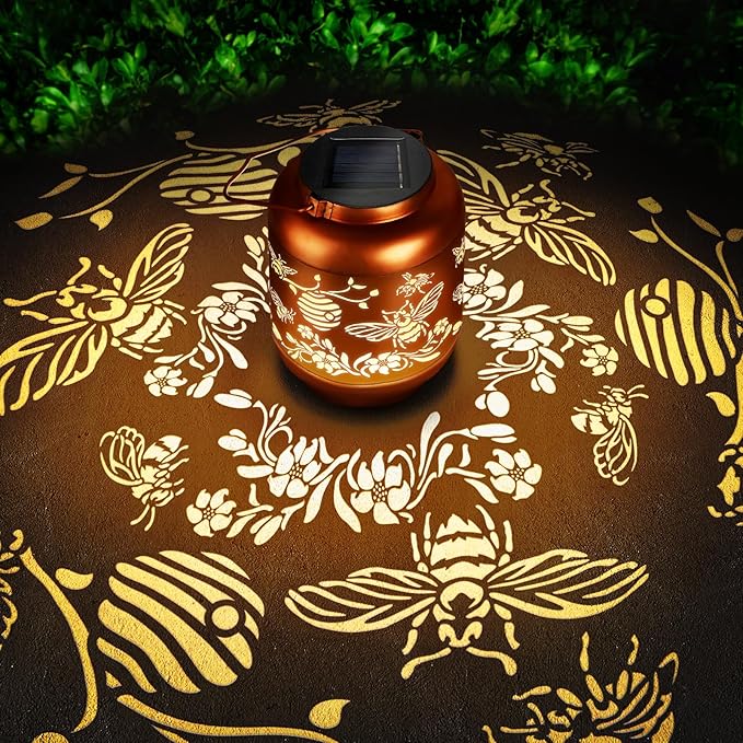 Birthday Gifts for Women Mom Grandma Solar Lantern Outdoor Waterproof, Gardening Gifts for Women, Bee Garden Decor Hanging Solar Lights Yard Decorations Outdoor, Backyard, Patio, Porch