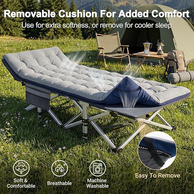 ABORON Camping Cot for Adult 28" Extra Wide, 2PK Heavy-Duty 1200D Oxford Cot for Sleeping, Portable Folding Camp Bed with Mat & Carry Bag