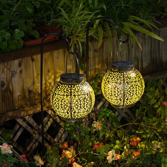 2Pack Solar Outdoor Lanterns Waterproof, Garden Gifts for Mom, Rose Solar Garden Decor , Warm White Table Lights for Yard Art, Porch, Mothers Day Grandma Wife (Antique Bronze )