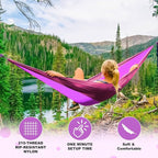 SZHLUX Camping Hammock Double & Single Portable Hammocks with 2 Tree Straps and Attached Carry Bag,Great for Outdoor,Indoor,Beach,Camping,Purple & Pink, Medium