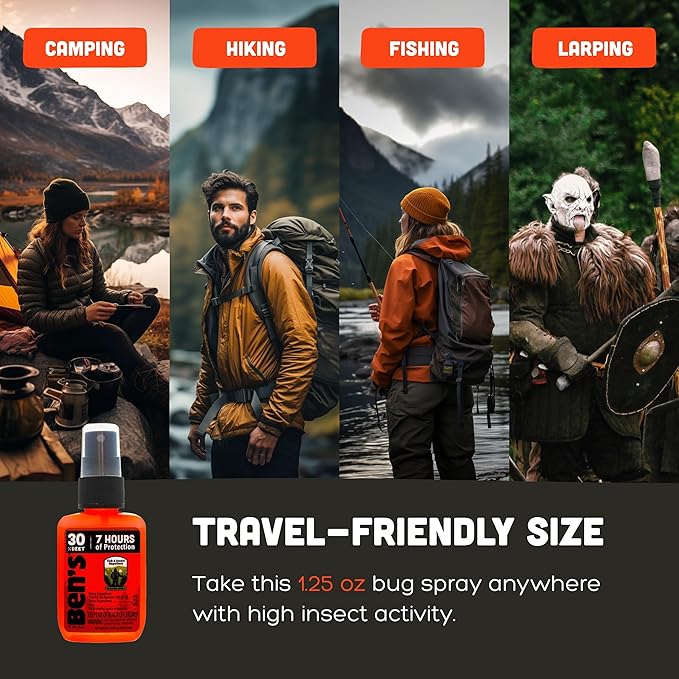 Ben's Tick & Insect Repellent - Travel Size Bug Spray with 30% DEET for Mosquitoes, Ticks & More - Up to 7 Hours of Protection - Fragrance-Free - 1.25 Fl Oz (4 Pack)