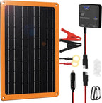 FieryRed 10W 12V Solar Battery Trickle Charger Maintainer, Solar Panel Charging Kits for Car Automotive Boat Trailer with Dual USB Fast Charging, Cigarette Lighter Plug & Alligator Clip