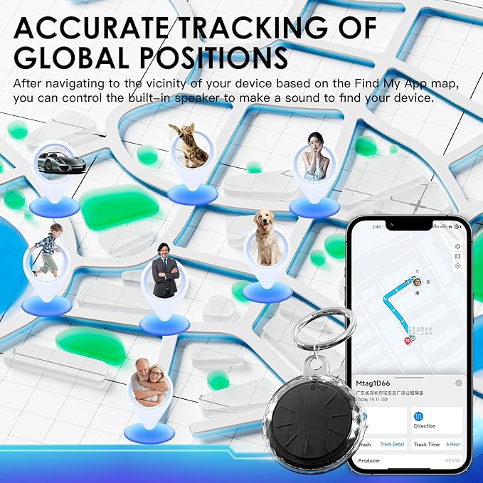 Hongtop GPS Tracker for Vehicles No Monthly Fee,Real Time Car Mini GPS Tracker Work with Apple Find My(iOS Only),Hidden Car Tracker with Magnetic Case (1PCS Black Tracker, White Magnetic Case)