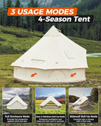 KingCamp Canvas Bell Yurt Tents, 4 Seasons Large Waterproof & Windproof Luxury Glamping Tent w/Stove Jack for Family Outdoor Camping, Hunting, Parties
