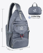 WATERFLY Packable Small Crossbody Sling Backpack Shoulder Chest Bag Daypack for Hiking Traveling Grey