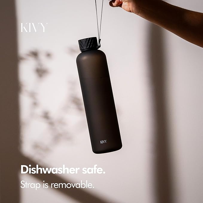 KIVY Slim Water Bottle 50oz [Lightweight & Shatterproof] - Reusable Tritan Water Bottle - Leak Proof Water Bottle for Women & Men - No Spill - Dishwasher Safe - Black