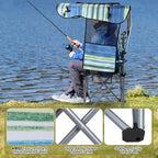 Folding Camping Chair with Reinforced Shade Canopy Comfortable Wide Seat with Cup Holder and Side Pocket Portable Outdoor Chair for Beach Fishing Sports Lawn Supports 350 LBS (2 Pack)