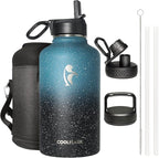 Coolflask 64 oz Water Bottle Insulated with Straw&3 Lids, Half Gallon Water Jug Galaxy Large Metal Stainless Steel Vacuum Flask for Gym, Sports and Travel, Keep Cold 48H Hot 24H,Turquoise