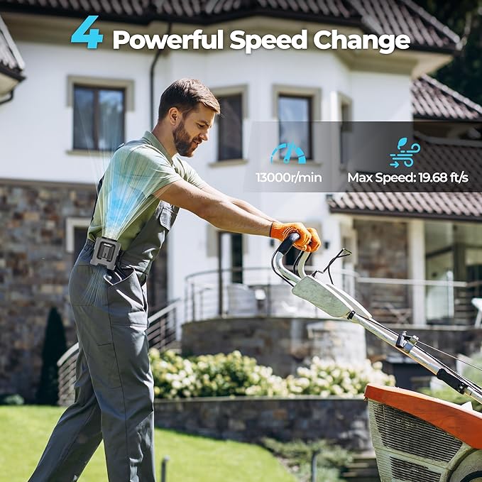 Portable Waist Fan, 4 Speeds 13000RPM Strong Airflow, Clip On Belt & Rechargeable, Battery Operated 24Hrs, Power Bank, Hands-Free Personal Shirt Fan for Outdoor Jobsite Camping Travel