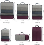 BAGAIL 4 Set/6 Set/8 Set Compression Packing Cubes Travel Accessories Expandable Packing Organizers (Half Mesh, 6-Burgundy)