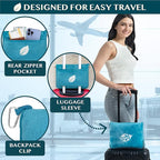 PAVILIA Travel Blanket and Pillow, Arms Opening Airplane Blankets for Adults, Compact Plane Blanket with Arm Hole 2-in-1 Bag for Flight Car Camping Fit in Luggage Backpack Traveler Gift, Teal Blue