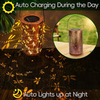 Boho Solar Lanterns Outdoor 2 Pack - Birthday Gifts for Women Mom Grandma Metal Hanging Solar Powered Unique Garden Decorative LED Lights for Outside Yard Patio (Dragonfly)