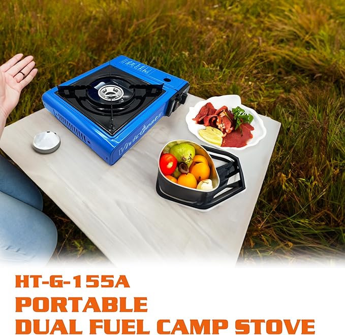 Vivicreate 7000 BTU Portable Butane Gas Stove for Camping Cooking Outdoor, Lightweight Portable Stove Burner with Auto Ignition, Estufa de Gas Portátil para Camping al Aire Libre（Blue）